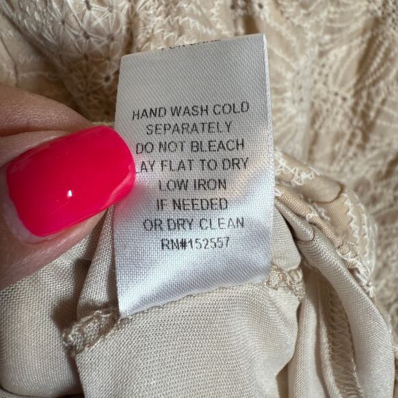 Women's Polagram Tan Eyelet Short Sleeve Fit and Flare Dress Size Medium - Picture 6 of 10